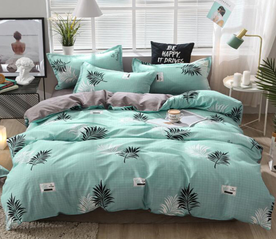 3D Green Background Black White Leaves 12076 Bed Pillowcases Quilt