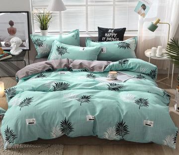 3D Green Background Black White Leaves 12076 Bed Pillowcases Quilt