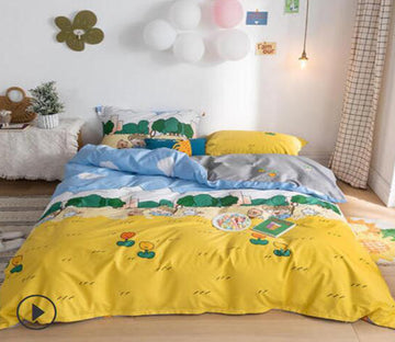 3D Yellow Background Trees 14105 Bed Pillowcases Quilt