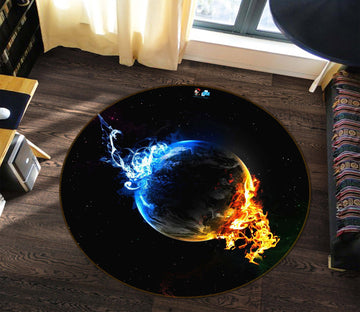 3D Flame Earth 72235 Round Non Slip Rug Mat