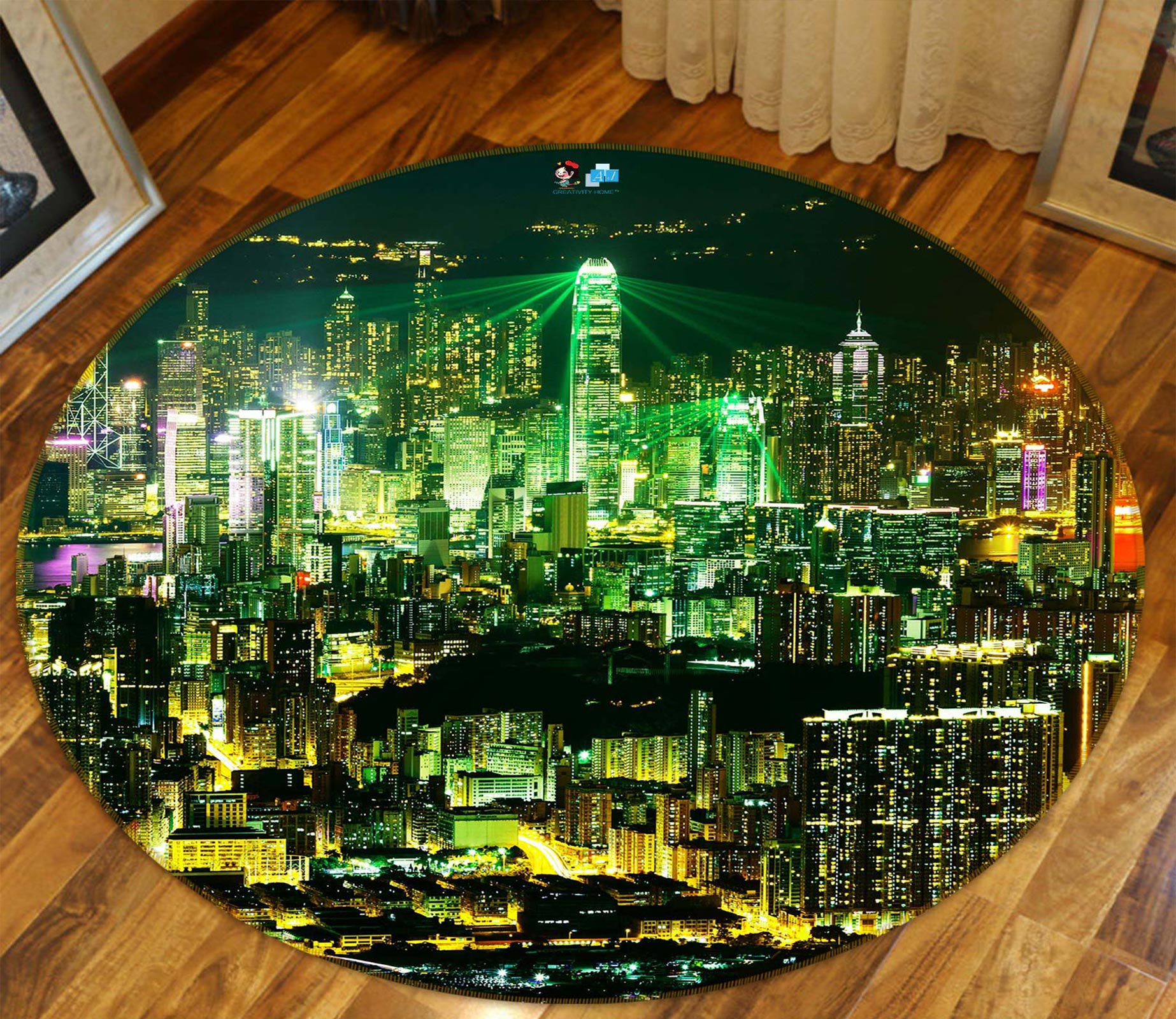 3D City Night View 80217 Round Non Slip Rug Mat