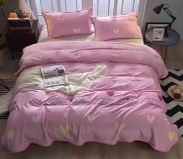 3D Pink Heart 20184 Bed Pillowcases Quilt
