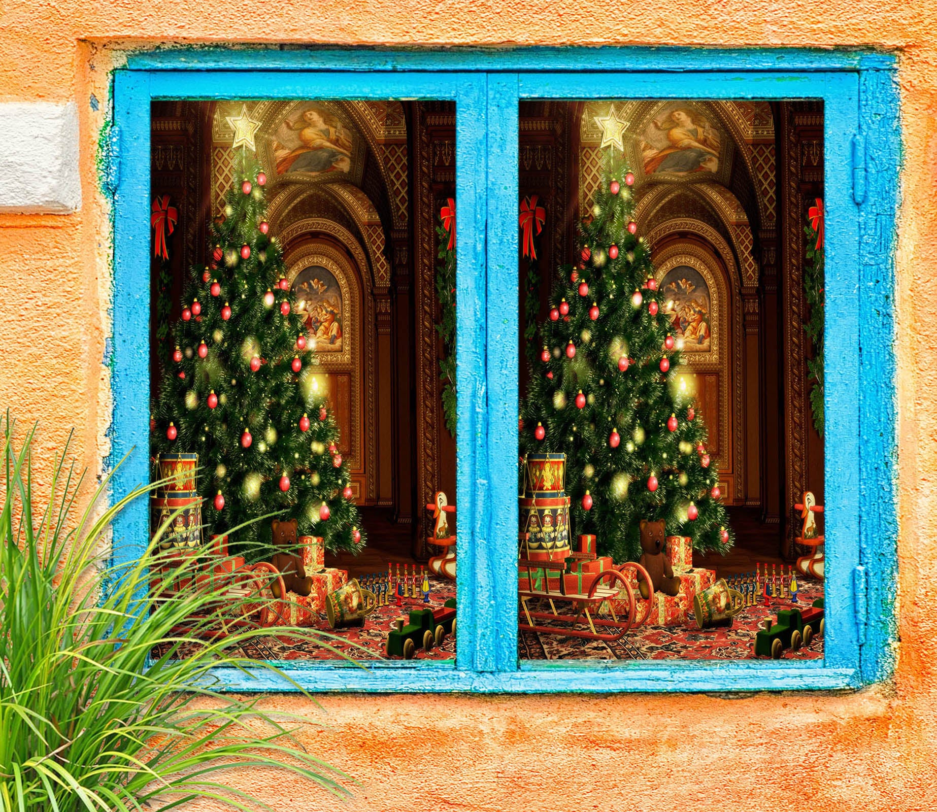 3D Tree Decoration 5441 Christmas Window Film Print Sticker Cling Stained Glass Xmas