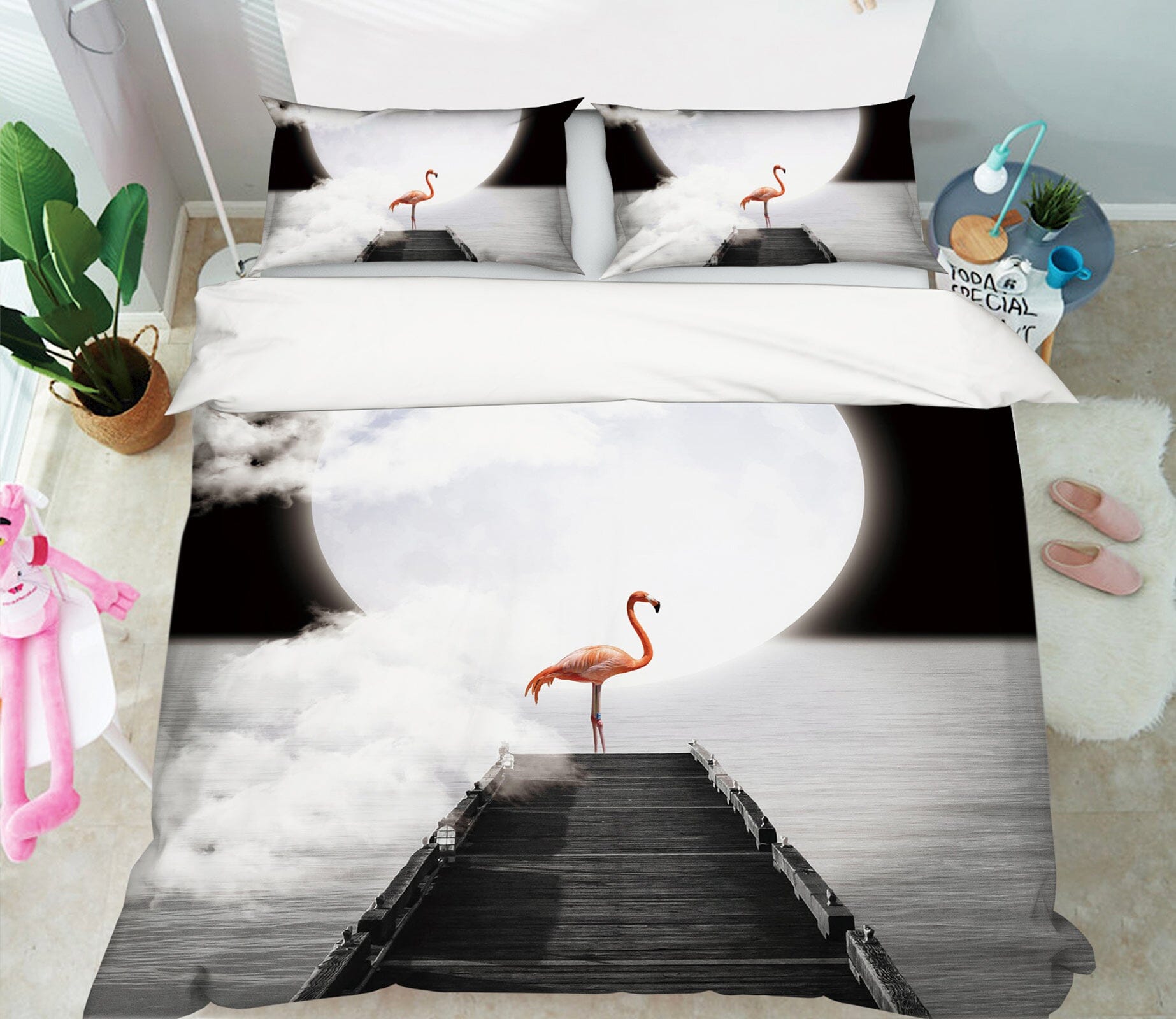 3D Lonely Flamingo 1925 Bed Pillowcases Quilt Quiet Covers AJ Creativity Home 