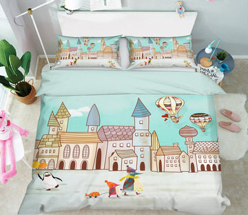 3D Houses Hot Air Balloon 12047 Bed Pillowcases Quilt