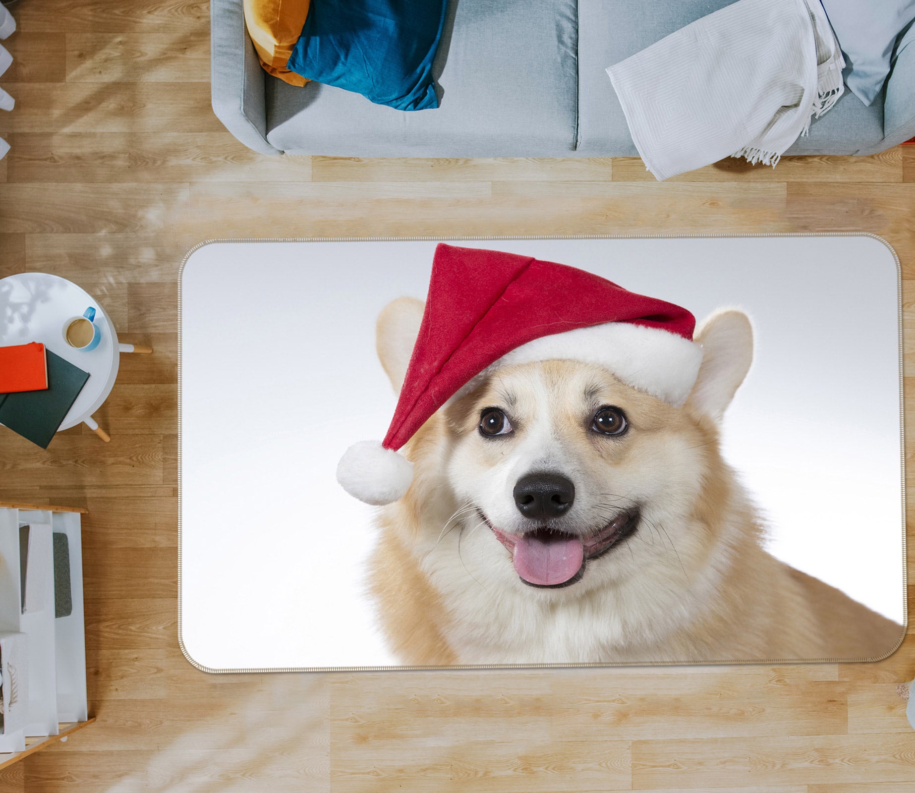 3D Christmas Hat Dog 37062 Non Slip Rug Mat