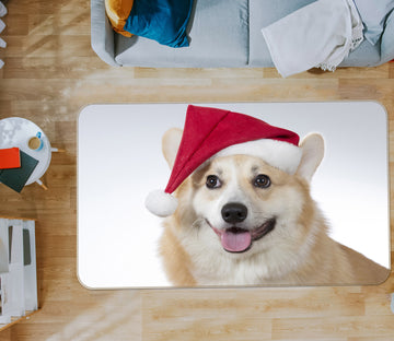 3D Christmas Hat Dog 37062 Non Slip Rug Mat