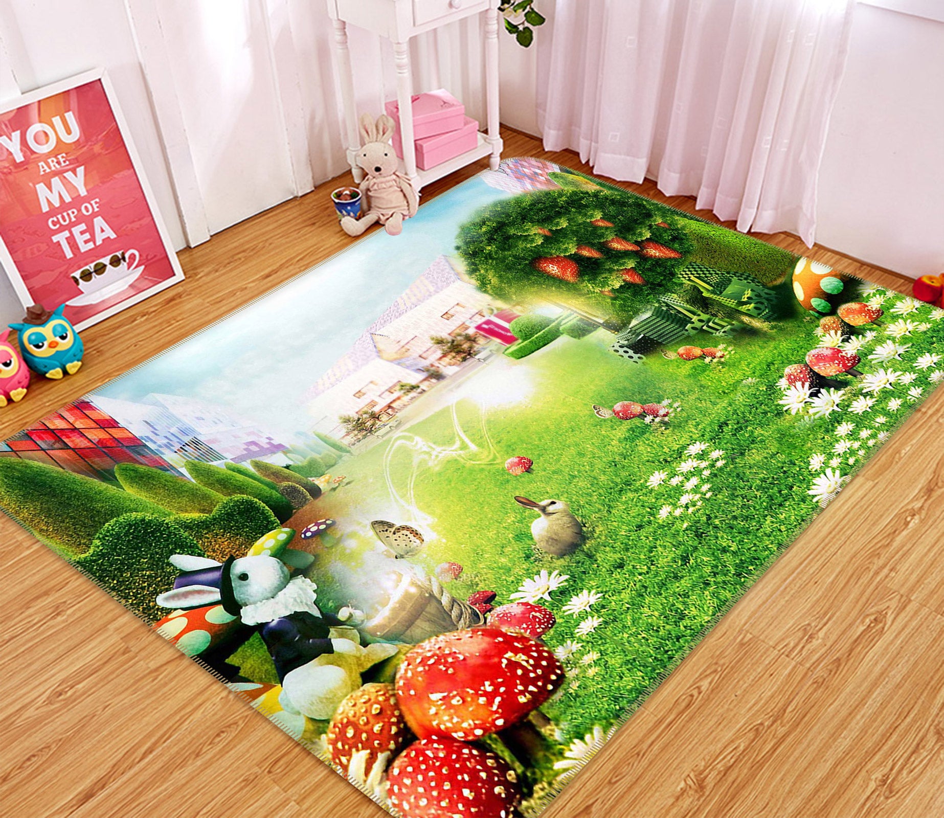 3D Grass Bunny Fruit 75156 Non Slip Rug Mat