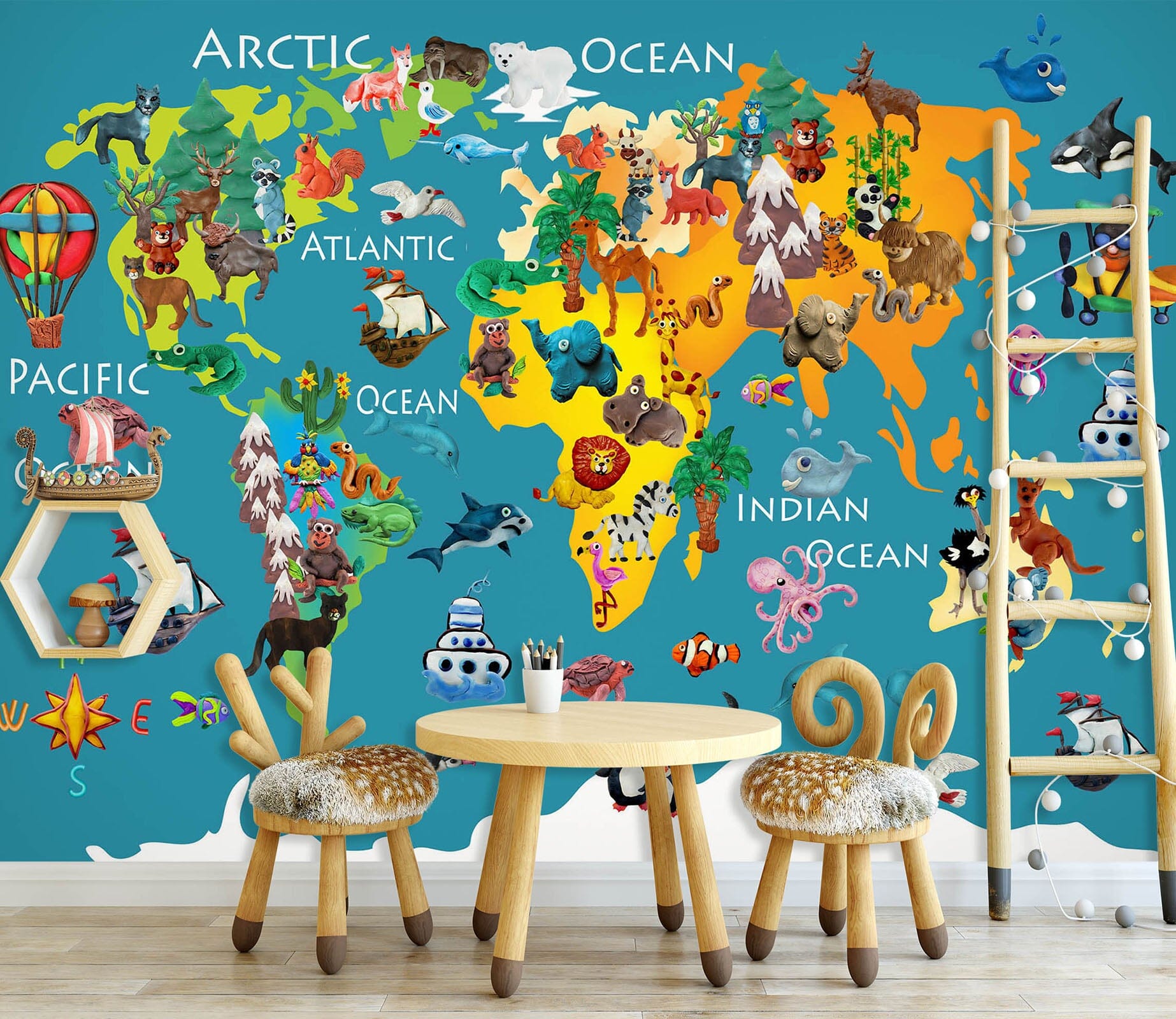 3D Painted Animals 2117 World Map Wall Murals Wallpaper AJ Wallpaper 2 