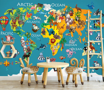 3D Painted Animals 2117 World Map Wall Murals Wallpaper AJ Wallpaper 2 