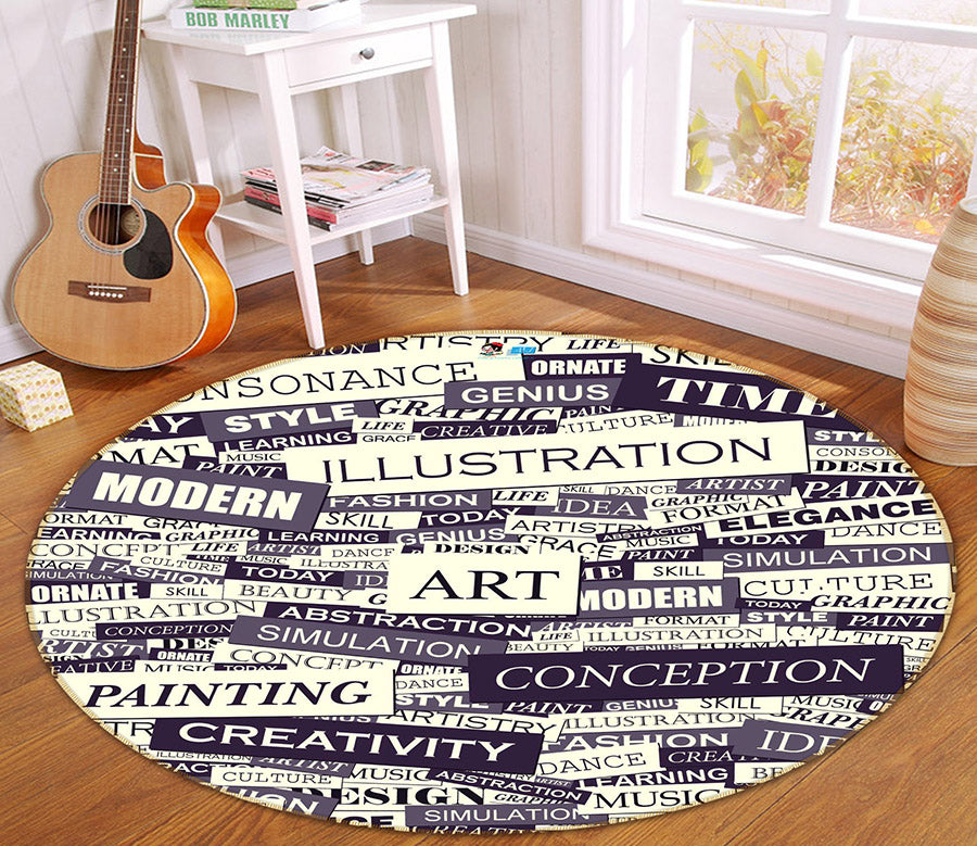 3D English Card 64115 Round Non Slip Rug Mat