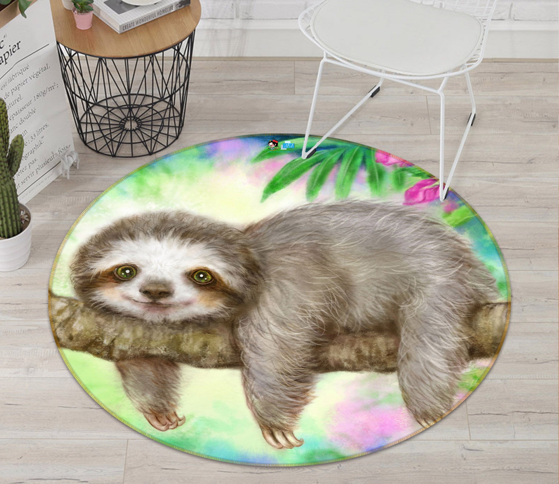 3D Cartoon Sloth 6068 Kayomi Harai Rug Round Non Slip Rug Mat