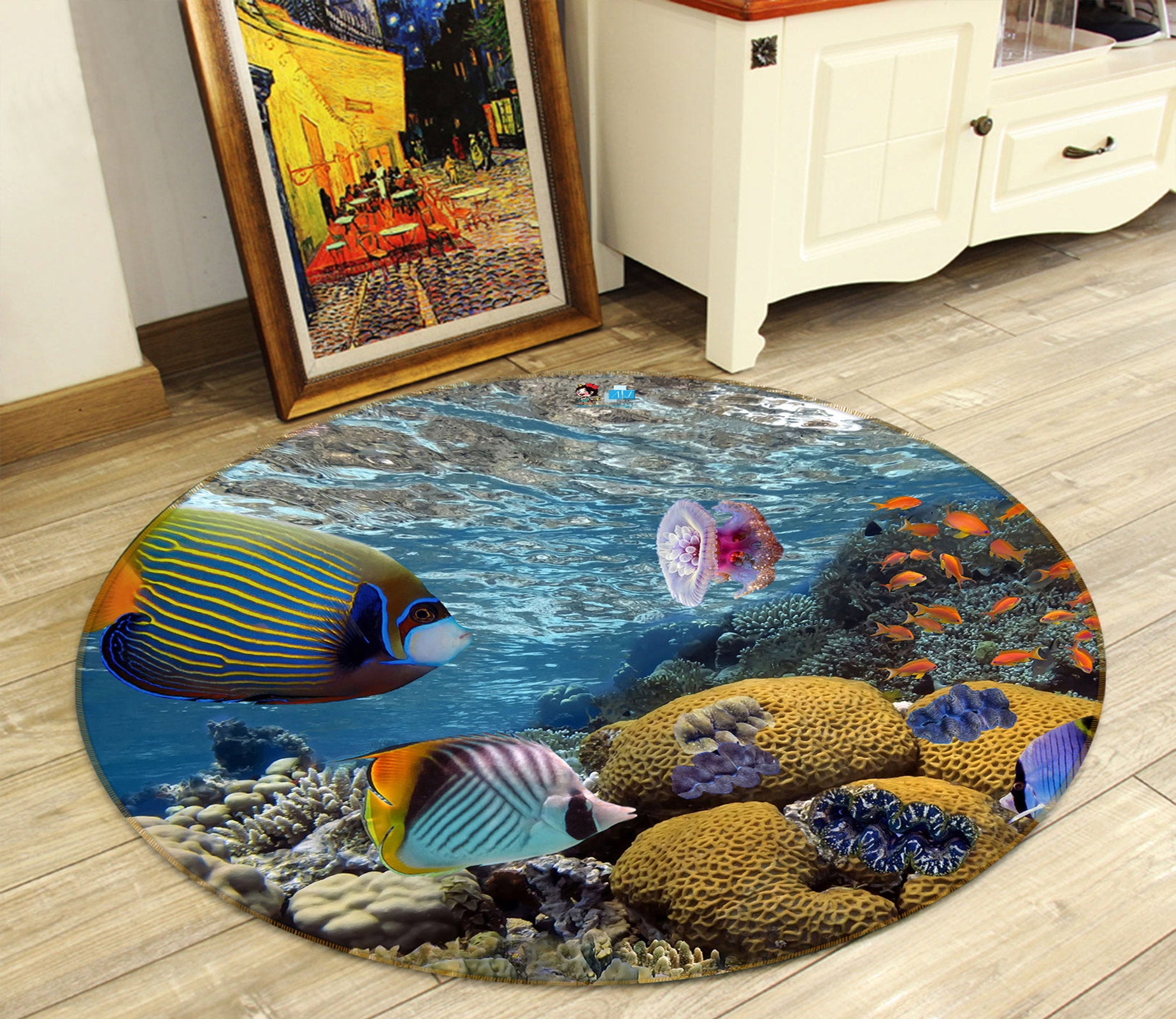 3D Seabed Fish 80227 Round Non Slip Rug Mat