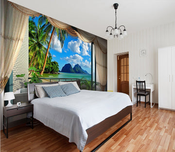 3D window view with island 04 Wall Murals Wallpaper AJ Wallpaper 