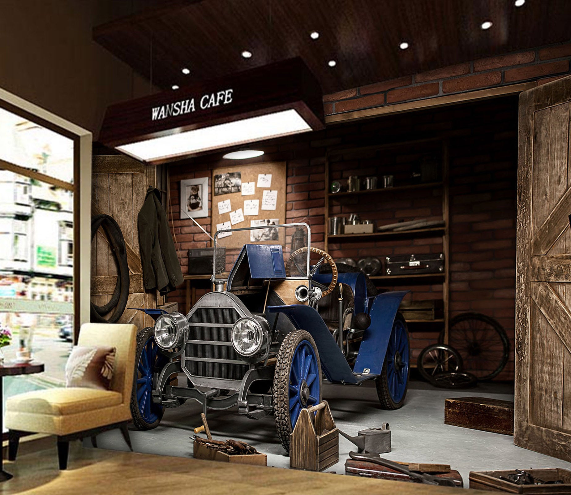 3D Shabby Convertible 312 Vehicle Wall Murals