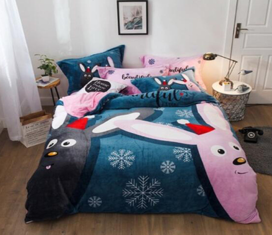 3D Black Pink Rabbit 18020 Bed Pillowcases Quilt