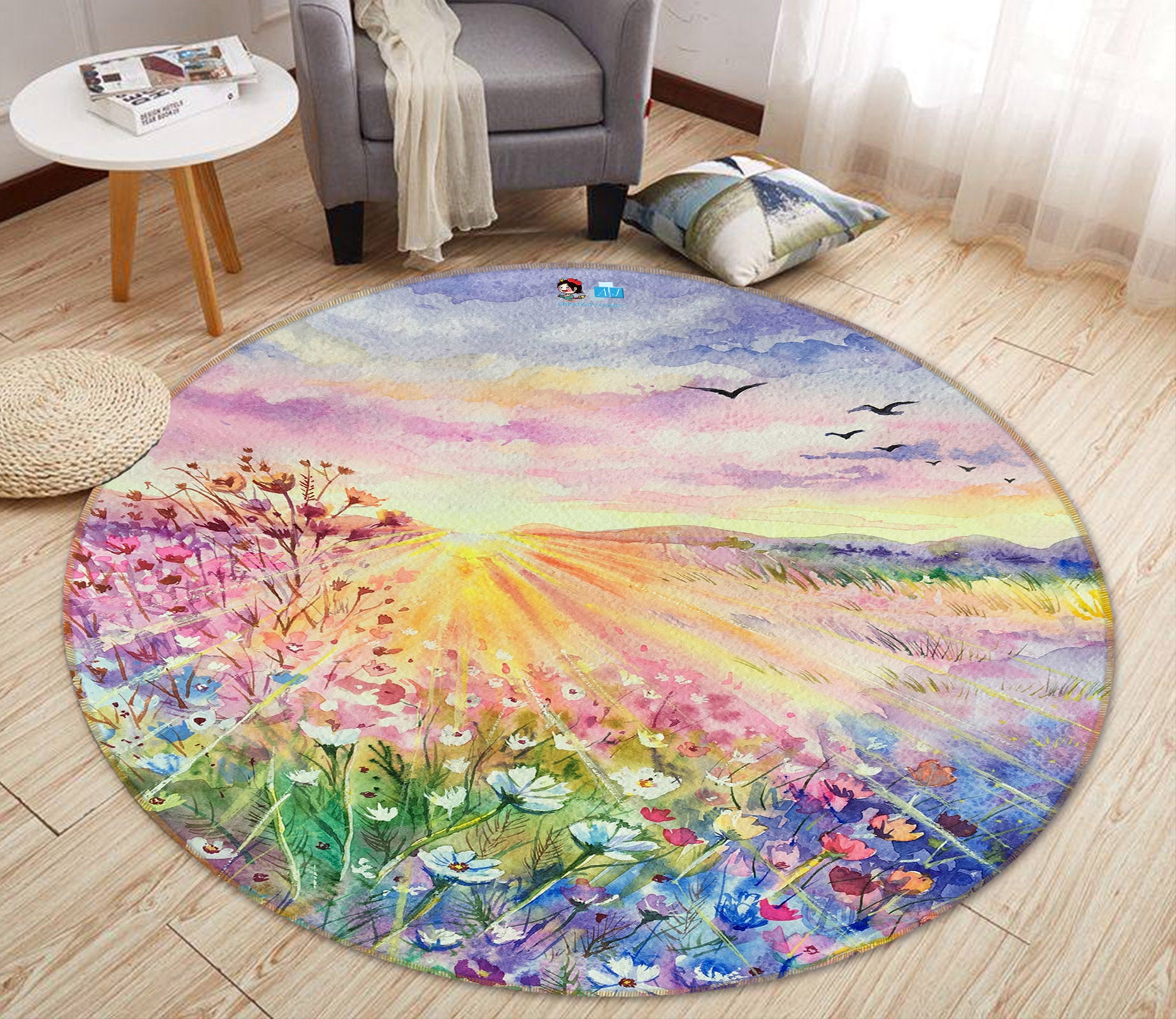 3D Colorful Flowers 71164 Round Non Slip Rug Mat