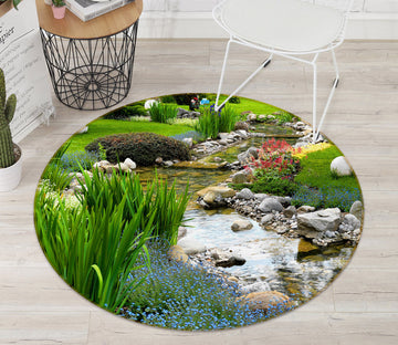 3D Grass Stream 69163 Round Non Slip Rug Mat