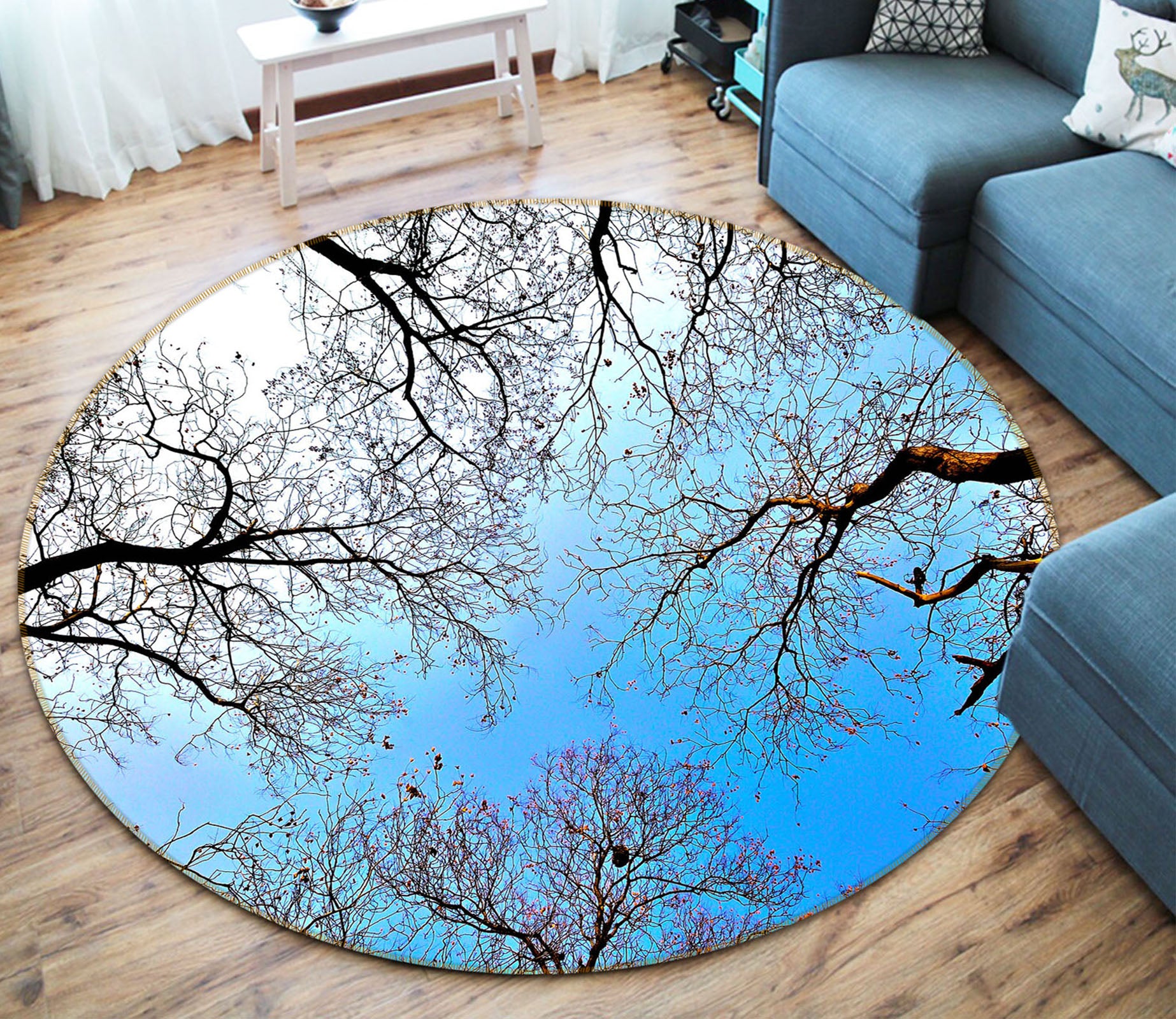 3D Branches 74078 Round Non Slip Rug Mat