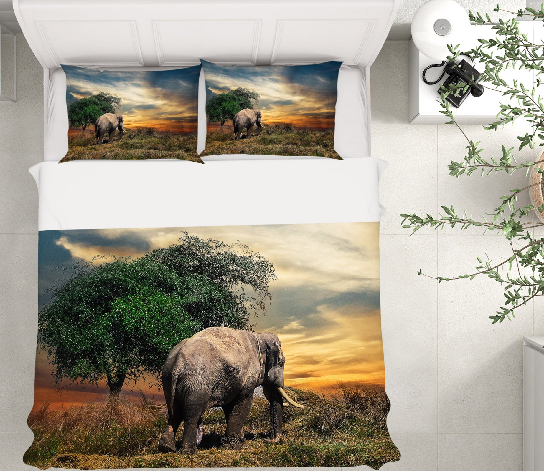 3D Elephant Tree 19135 Bed Pillowcases Quilt
