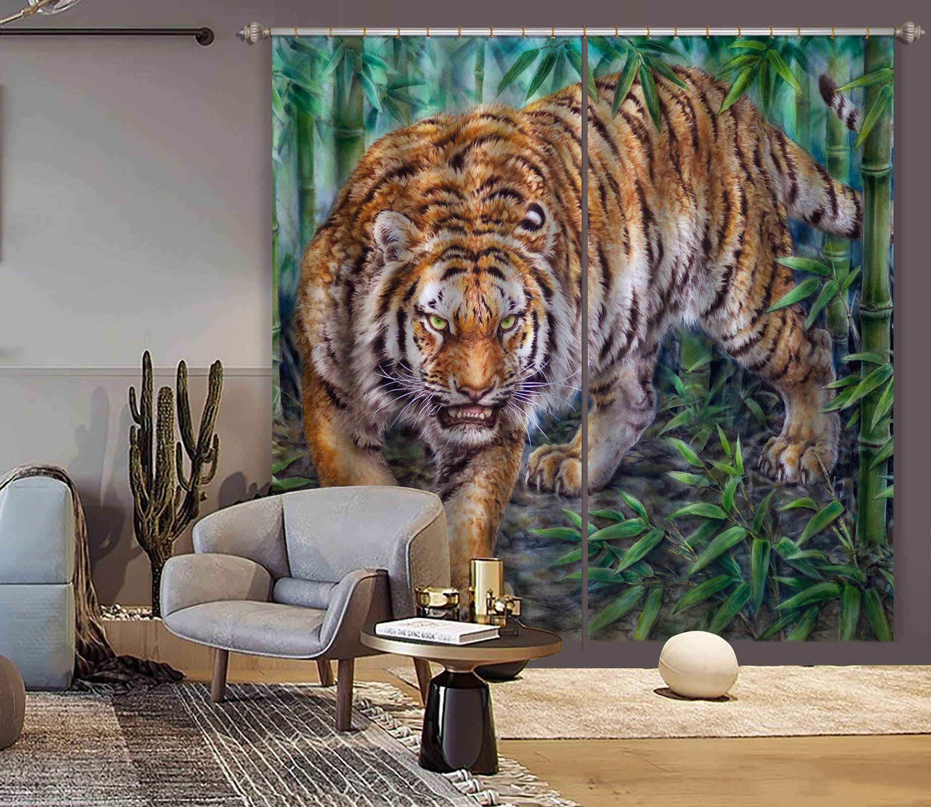 3D Bamboo Forest Tiger 9009 Kayomi Harai Curtain Curtains Drapes