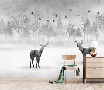 3D Forest Black Deer WC813 Wall Murals