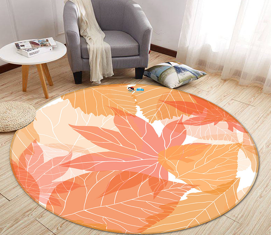 3D Orange Maple Leaf 64129 Round Non Slip Rug Mat