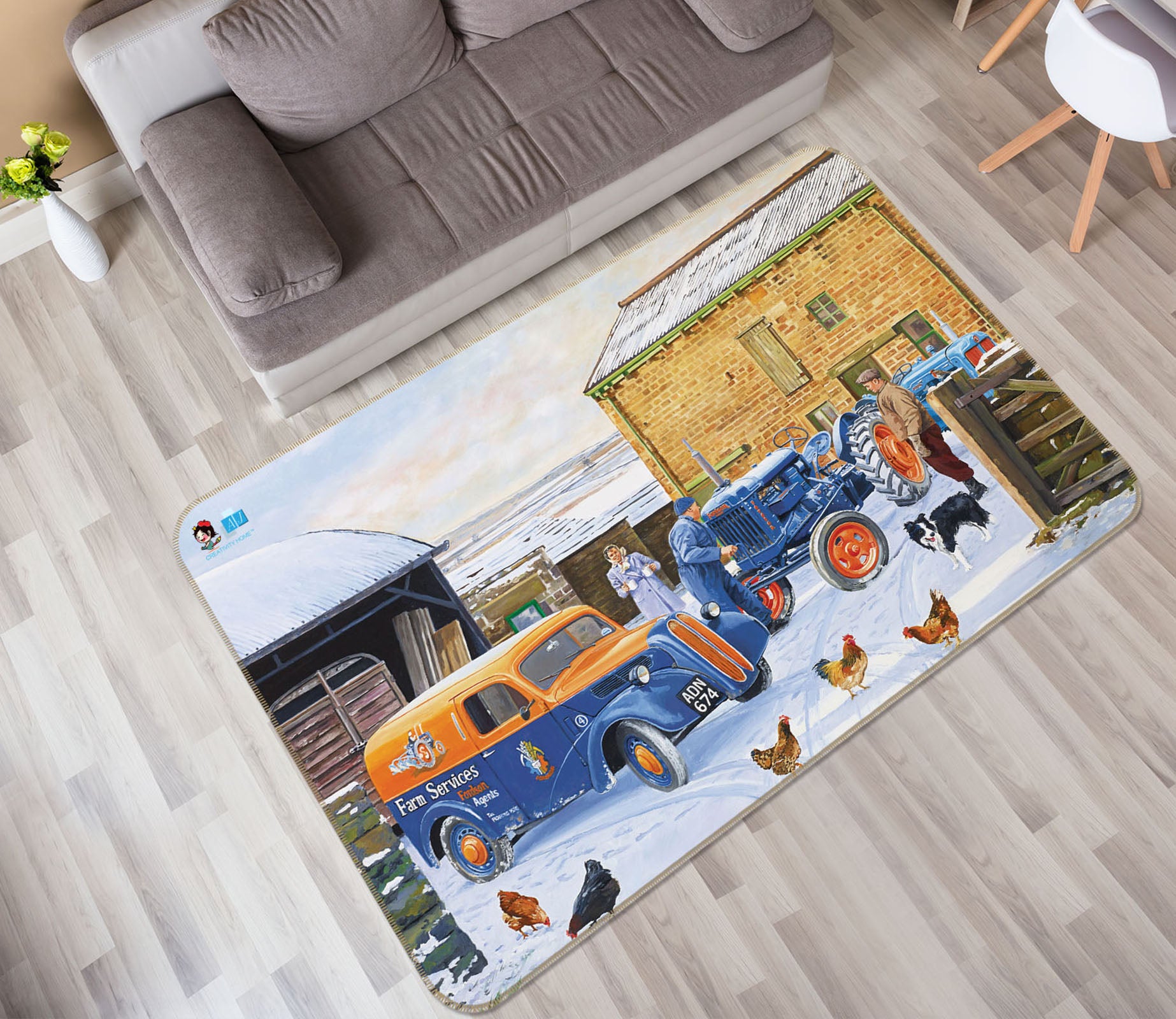 3D Snow Car Chickene 8919 Trevor Mitchell Rug Non Slip Rug Mat