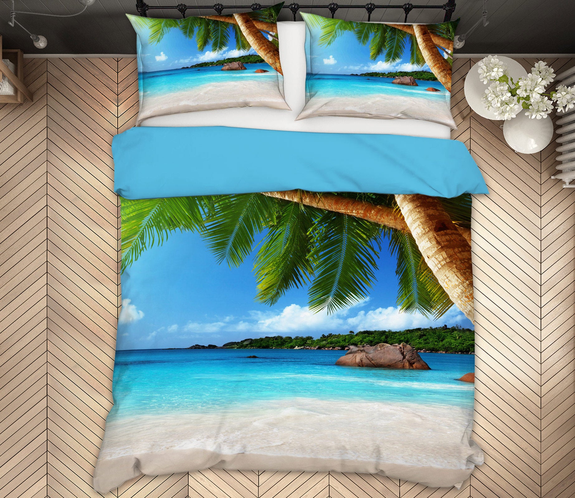 3D Beach Coconut Tree 12191 Bed Pillowcases Quilt