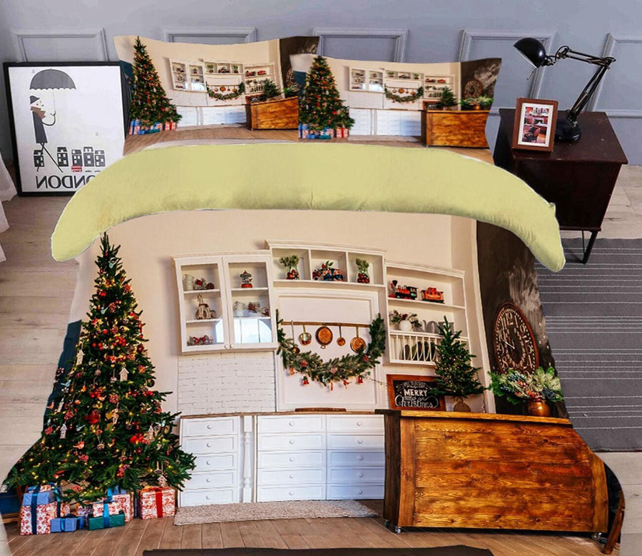 3D Christmas Tree Cabinet 45190 Christmas Quilt Duvet Cover Xmas Bed Pillowcases
