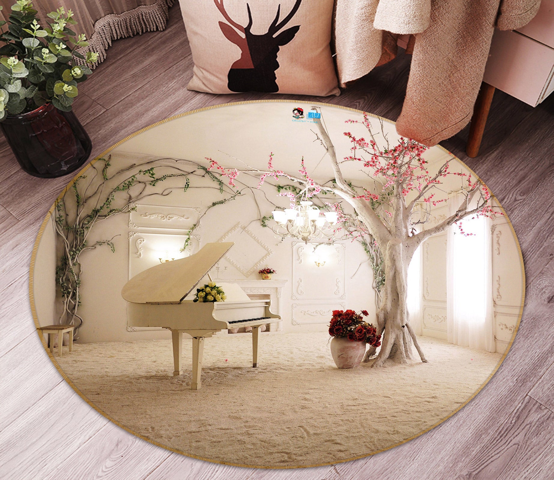 3D Piano Trees 80286 Round Non Slip Rug Mat