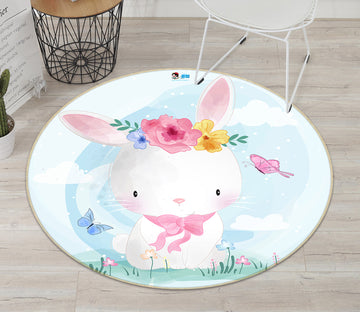 3D Flower Bunny 75012 Round Non Slip Rug Mat