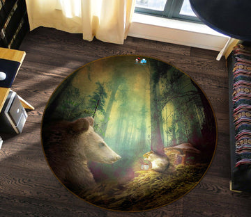 3D Forest Bear Mouse 5063 Beth Sheridan Rug Round Non Slip Rug Mat
