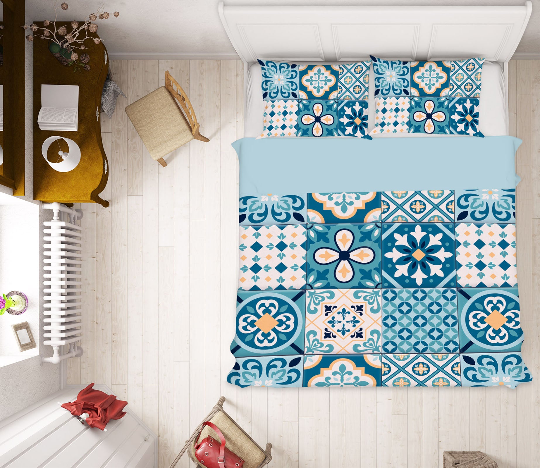 3D Blue Square Pattern 61088 Bed Pillowcases Quilt