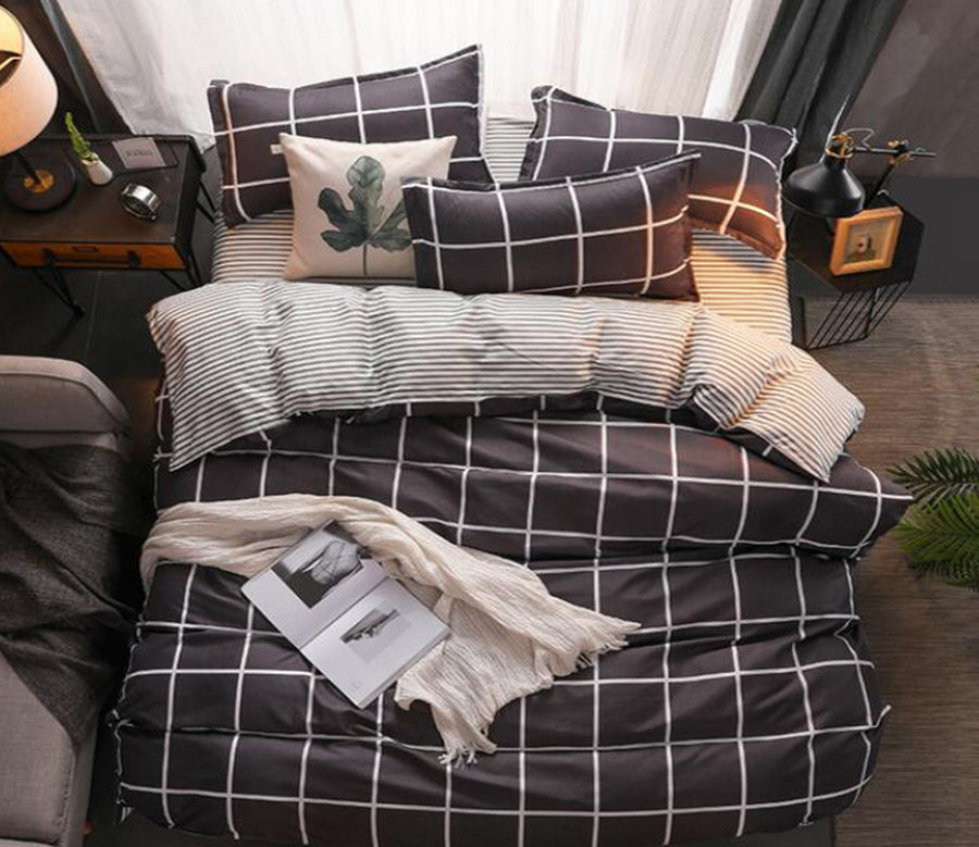 3D Black Plaid Stripe 12060 Bed Pillowcases Quilt