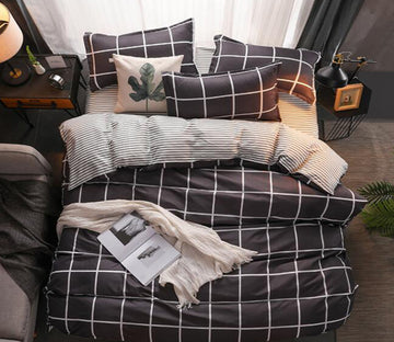 3D Black Plaid Stripe 12060 Bed Pillowcases Quilt