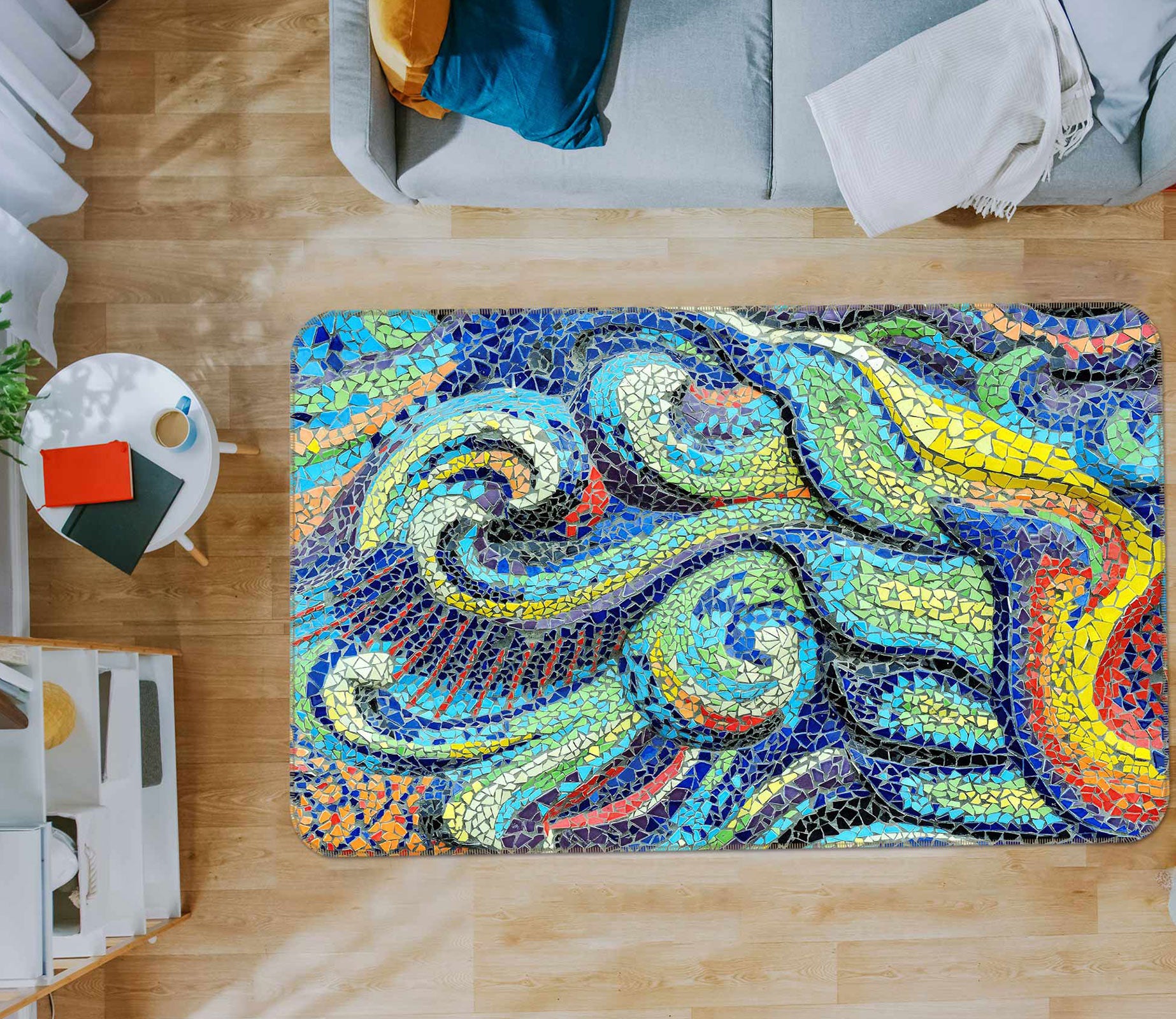 3D Blue Pattern 33009 Non Slip Rug Mat
