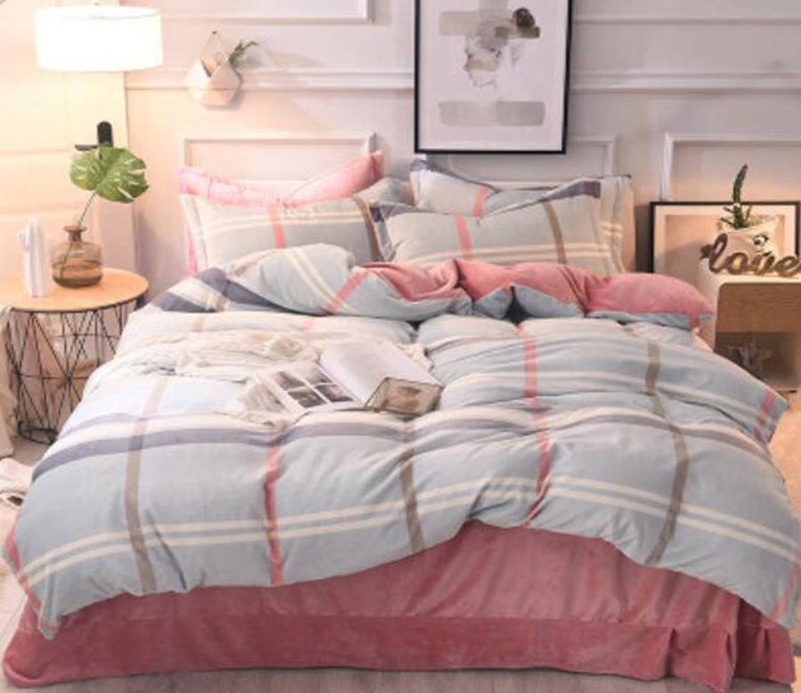3D Pink Blue Plaid 20127 Bed Pillowcases Quilt