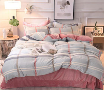 3D Pink Blue Plaid 20127 Bed Pillowcases Quilt