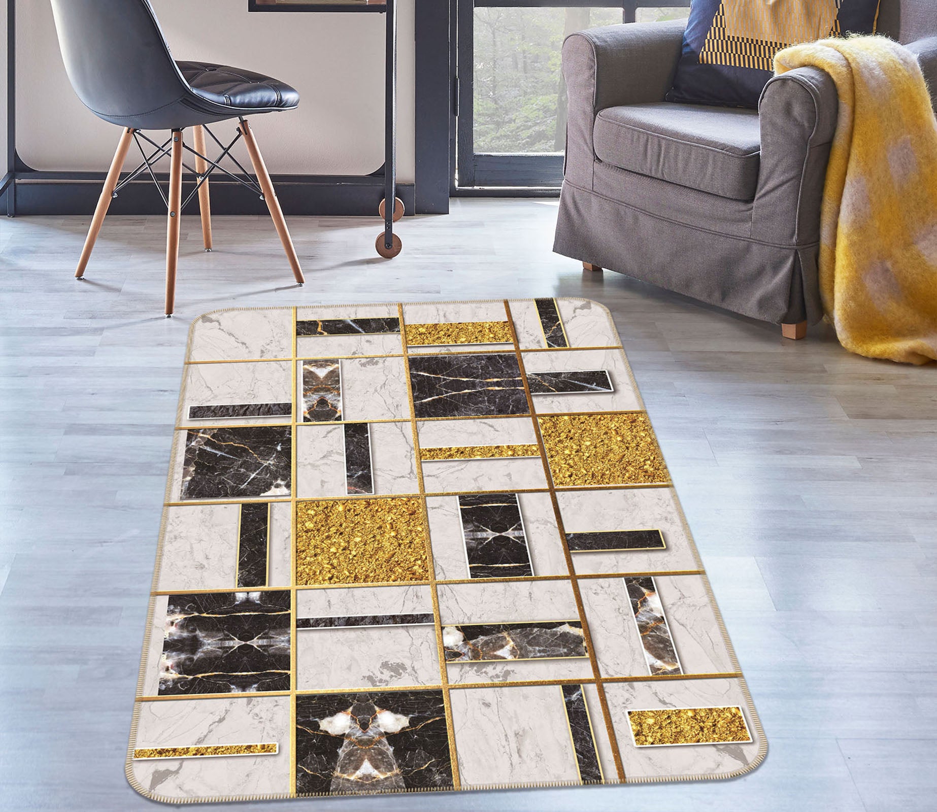 3D Square Pattern 28006 Non Slip Rug Mat