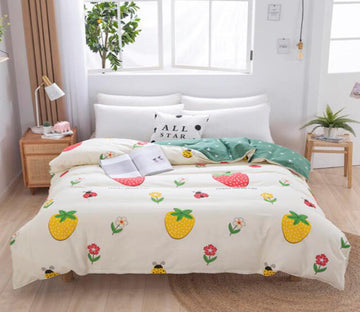 3D Yellow Red Strawberry 2063 Bed Pillowcases Quilt