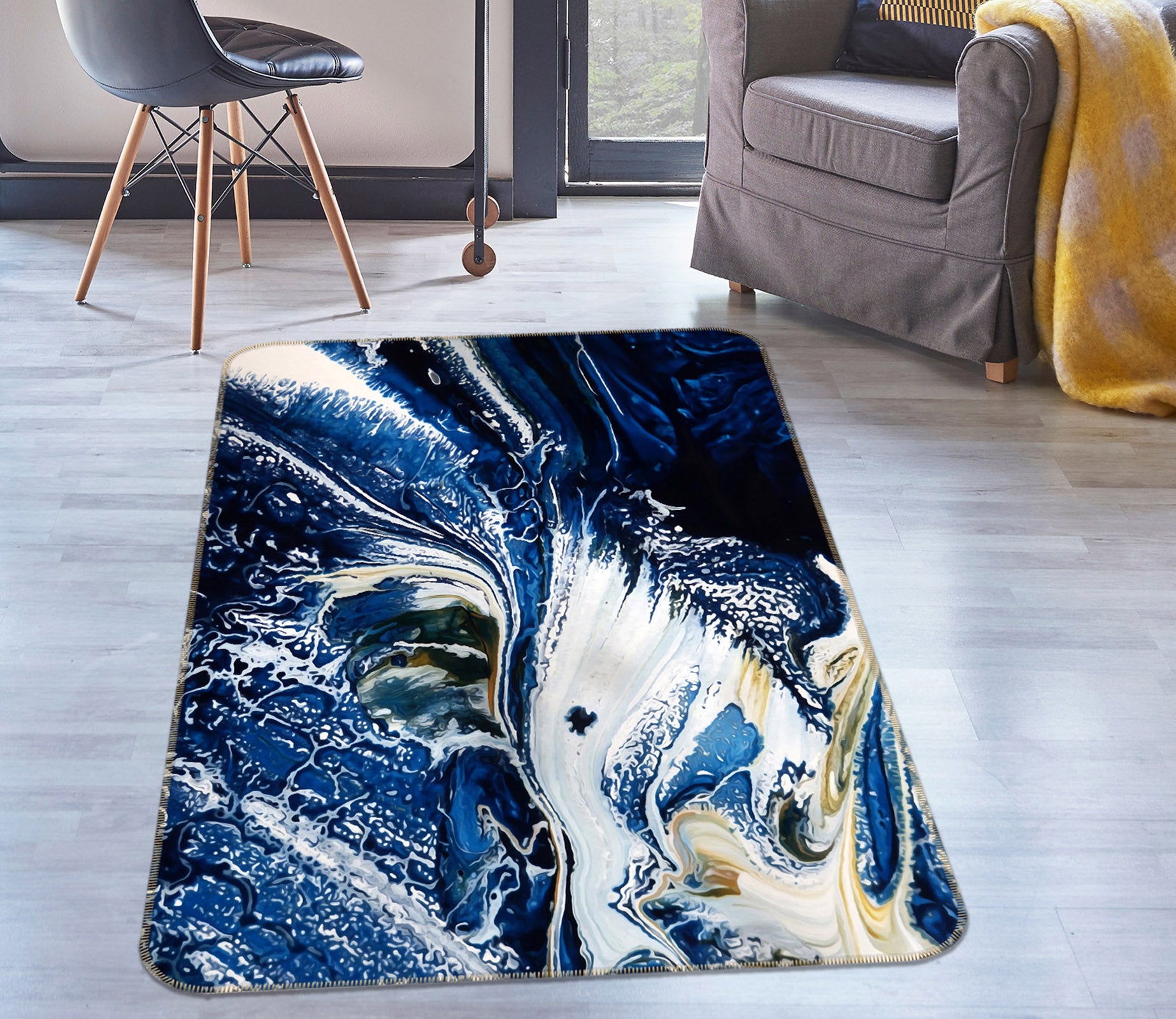 3D Navy Blue Pattern 29217 Non Slip Rug Mat