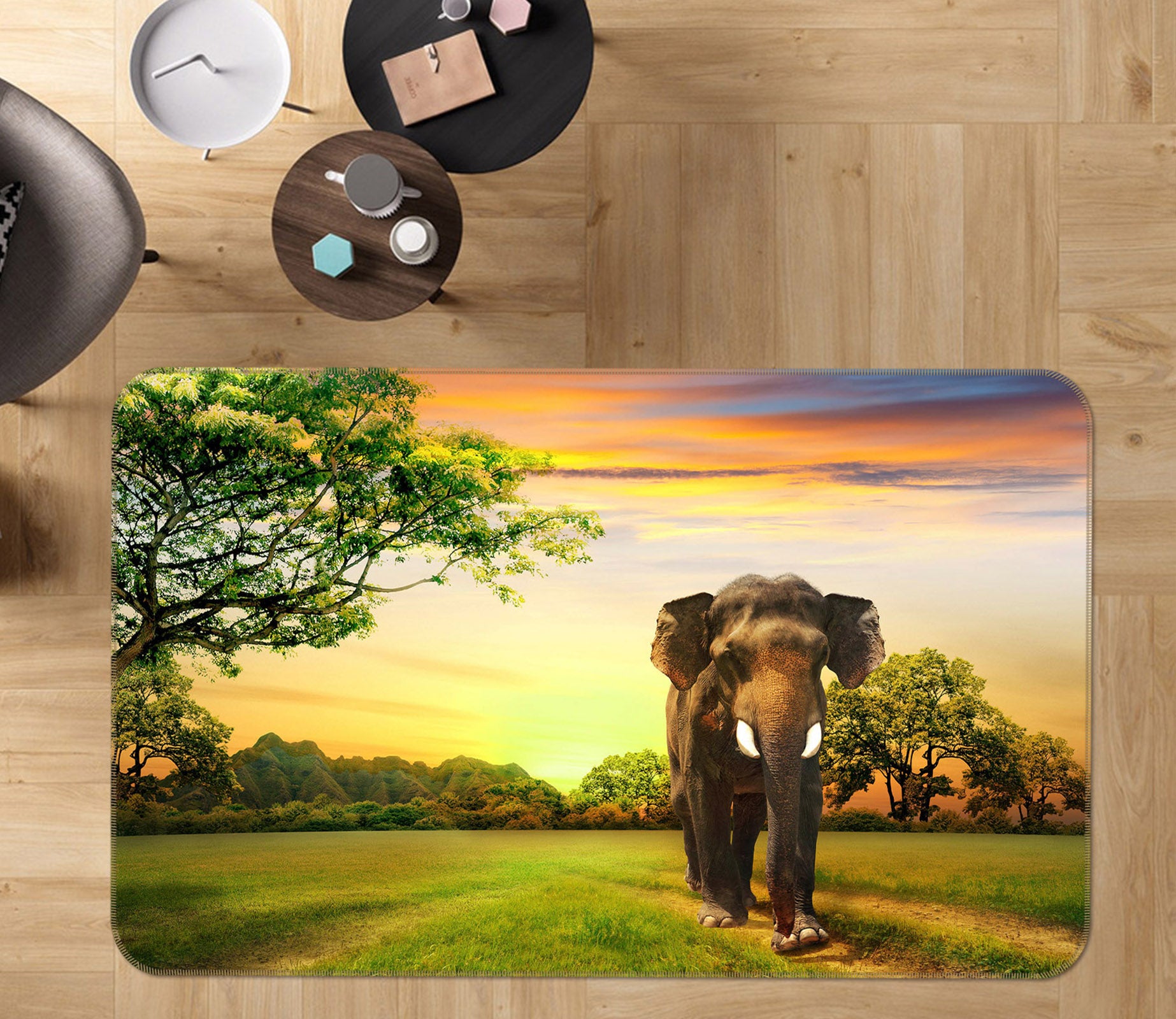 3D Lawn Eelephant 132 Animal Non Slip Rug Mat