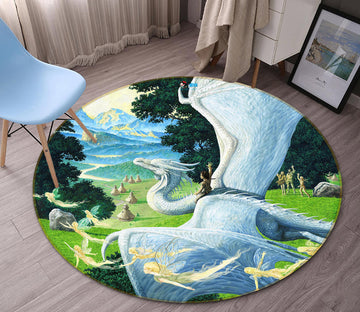 3D Grass Trees White Dragon 6118 Ciruelo Rug Round Non Slip Rug Mat