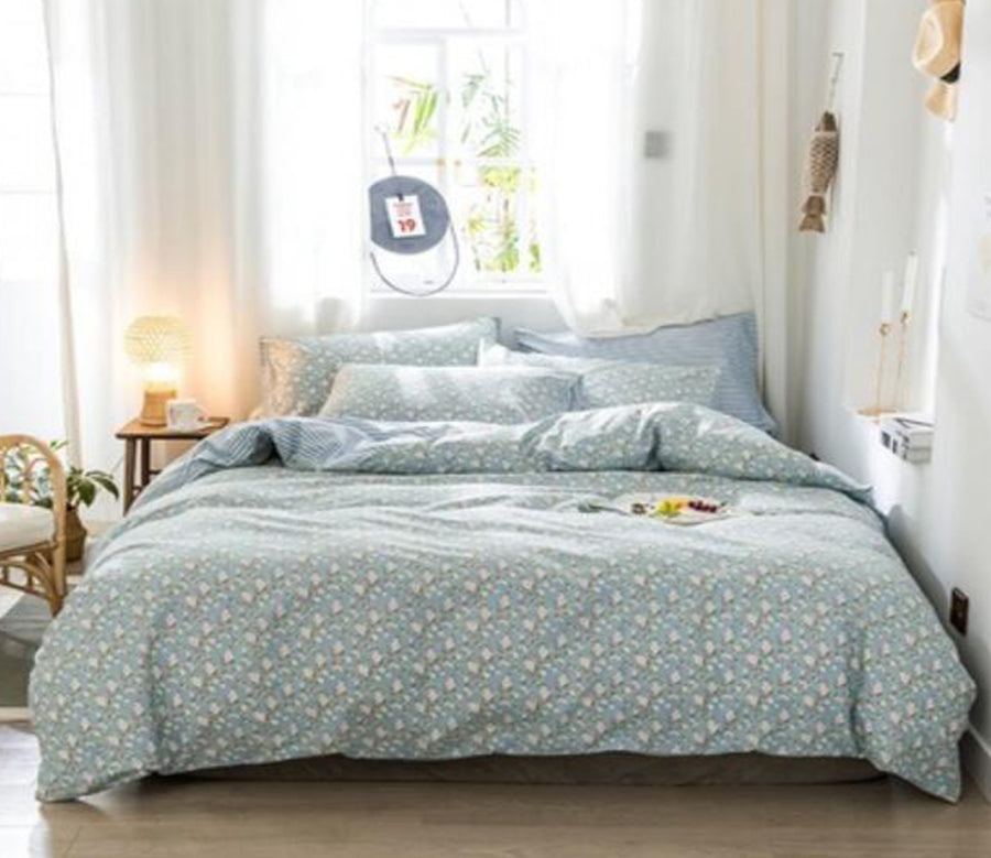 3D Light Blue Floral 14076 Bed Pillowcases Quilt