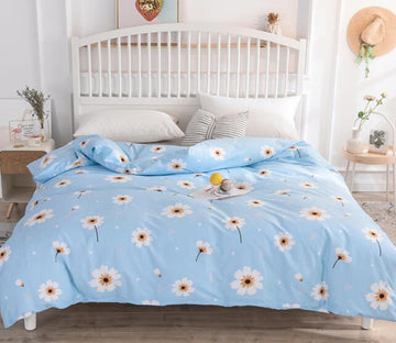 3D Light blue Chrysanthemum 4140 Bed Pillowcases Quilt