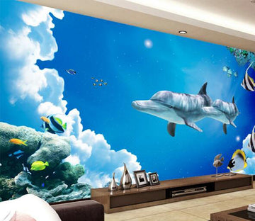 3D Dolphin Stars WC136 Wall Murals