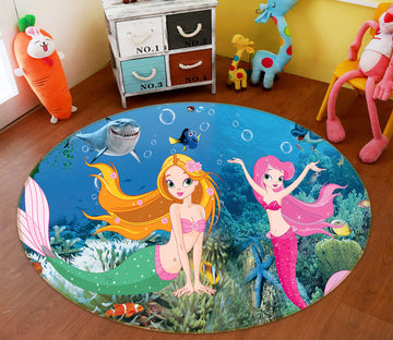 3D Mermaid Under Sea 72250 Round Non Slip Rug Mat