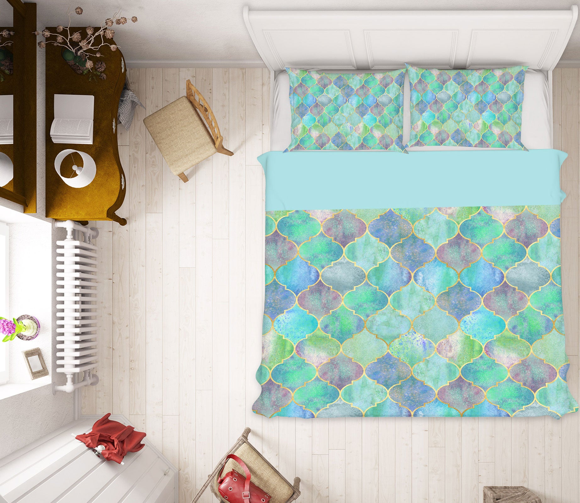 3D Light Green Diamond 14050 Bed Pillowcases Quilt