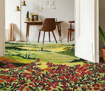 3D Red Flowers Lawn 9525 Allan P. Friedlander Floor Mural